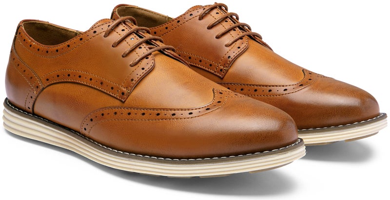 Vostey Mens Casual Dress Shoes Wingtip Plain Business Dress Shoes for Men (BMY617A Brown 13) - Image 1